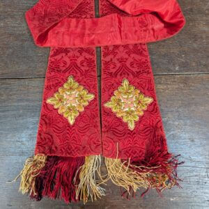 1950's Vintage Red Brocade Stole with Green Gold Floral Details