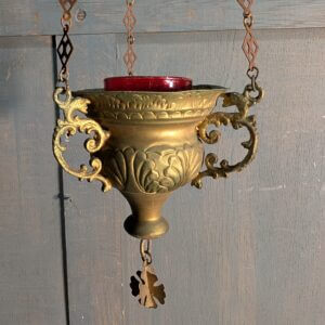 Small Antique Flemish Brass Sanctuary Votive Lamp