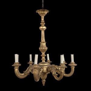 Gold Painted Carved Wooden Six Light Chandeliers from Burrswood House #1