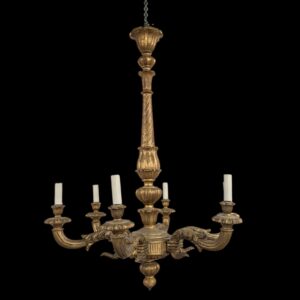Gold Painted Carved Wooden Six Light Chandelier from Burrswood House #2