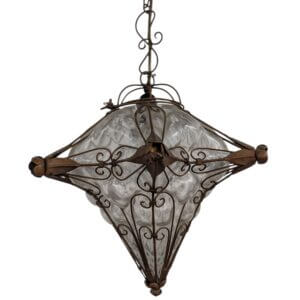 Five Pointed Vintage Heavy Glass and Wrought Steel Star Lantern