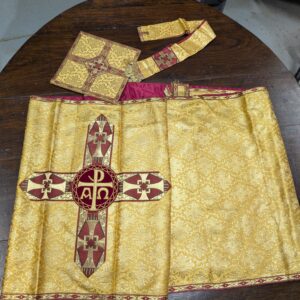 Gold and Claret Humeral Veil Priests Garment with Burse and Maniple