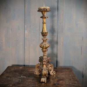 Large Vintage Carved Gold Lacquered Wooden Baroque Pricket Candlestick