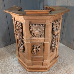 Fabulous Small Six Sided Vintage Oak 'English Baroque' Church Pulpit