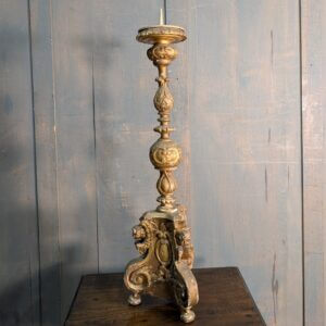 Medium to Large Size Gold Carved Wood & Gesso Pricket Candlestick
