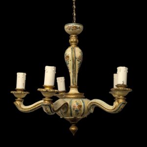 Charming Painted Carved Small Wooden Chandelier From Private Chapel