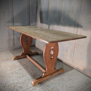 Simple 1930's Vintage Oak Lyre Ended Dining Table