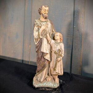 Antique French 'Peasant Art' Religious Statue of St Joseph & Christ
