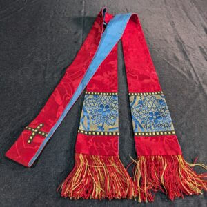 Long Fine Red Damask and Blue Silk Stole