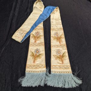 Sweet Vintage Cornflower Embroidered Cream Damask Silk Stole