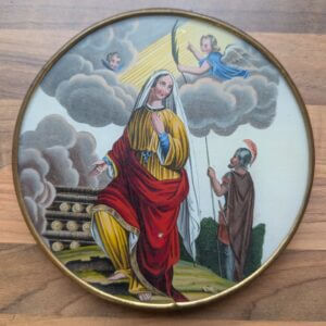 Unusual Vintage Italian Reverse Painted Transfer Box Depicting St Agnes