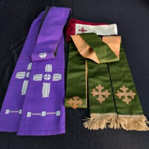 Vintage Green & Purple Stoles plus Ivory/Red Maniple
