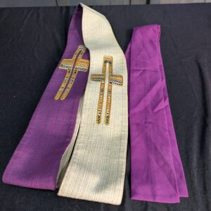 Two Stoles - One Reversible Purple/White with Crosses One Simple Fabric