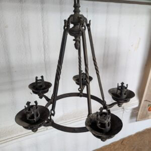 Small to Medium 1500's Style Iron Vintage Five Candle Chandelier