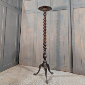 Tall Vintage Barley Twist Teak Plant Candle Stand