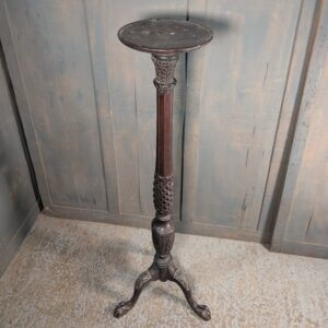 Unusual Carved Decorative Teak Torchere Plant Stand