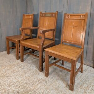 Set of Three Mid Century Oak Ministers Chairs