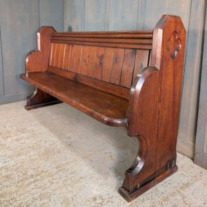 Early 1900's Very Heavy Chunky Gothic End Pitch Pine Church Pew Bench
