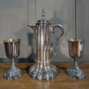Fine Large James Dixon Silver Plate Antique Holy Wine Ewer & Chalice Set