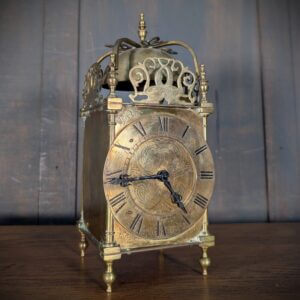 Early 20th Century Antique English Brass Lantern Clock with French Movement