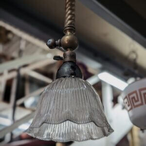 Converted from Gas Antique 1909 Genuine Holophane Prismatic Shades with Brass Holders