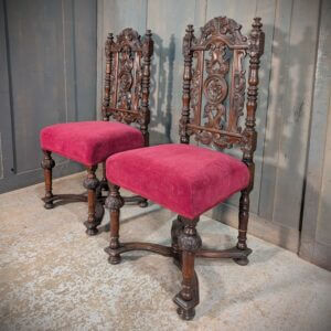 Highly Carved 1900's Carolean Style Hall Chairs