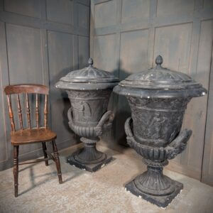 Extra Large Pair of Composite Faux Cast Iron Campana Shaped Urns