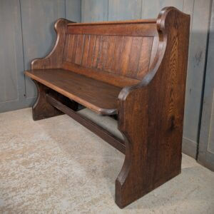 Handsome Solid Oak Mid Dark T&G Church Pew Bench with Shaped Ends