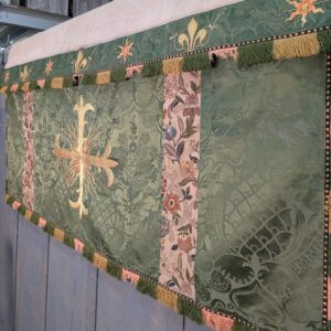 'The Cross' Very Fine 1920's Vintage Embroidered Green and Gold Altar Frontal