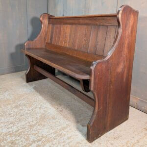 Handsome Solid Oak Mid Dark T&G Church Pew Bench with Shaped Ends