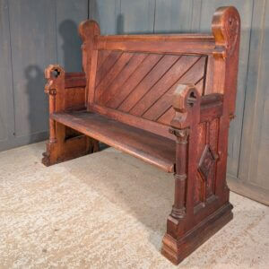 Highly Carved Oak Antique Gothic Choir Pew Bench from a Surrey Church