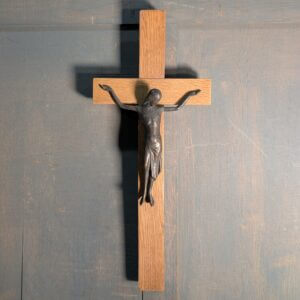 Striking Modernist Bronze & Oak Crucifix Circa 1965