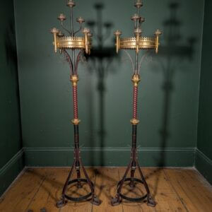 Pair of Splendid Outsize 1850's Gothic Brass and Iron Pavement Candelabras