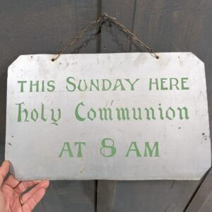 1920's Vintage Double Sided Hand Painted Metal Hanging Communion Sign
