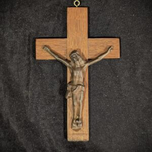 Vintage Stubby Small Heavy Brass & Oak Crucifix