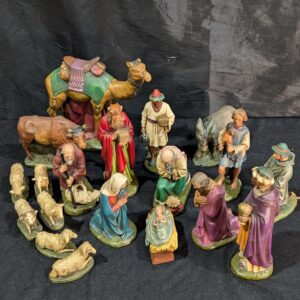 Delightful 19 Piece 1920's Vintage English Plaster Church Nativity Set
