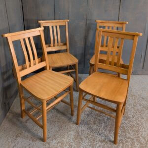 Set of 4 1960's Vintage Pale Beech Church Chapel Chairs with Racks