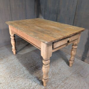 Antique Pine Kitchen/Scullery Table with Drawer & Turned Legs