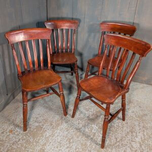 Set of 4 Antique Stained Lathe Back Kitchen Chairs