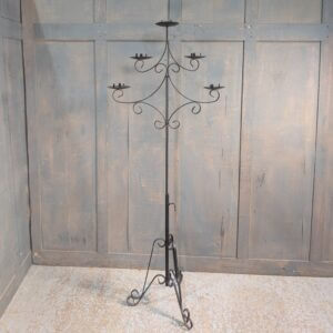 Five Light Wrought Black Steel Adjustable Candle Stand