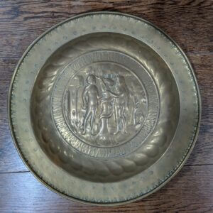 Antique Nuremberg Style Brass Alms Dish depicting Adam & Eve