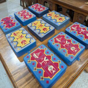 Beautiful Group of Nine Blue Hand Embroidered Church Kneelers Hassocks Cushions from Holy Trinity Church Redhill