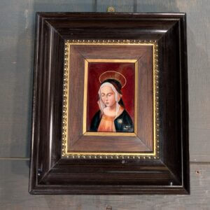Limoge Hand Painted Enamelled Copper Plaque of the Madonna after Botticelli