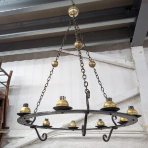 Large Cast Iron and Brass Corona Chandelier for 9 Candles
