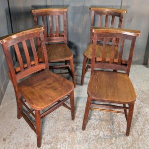 Set of 4 1920's Vintage Medium to Dark Colour Slat Back Church Chapel Chairs