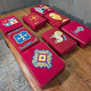 Set of 8 Embroidered Red Church Kneelers Hassocks Cushions