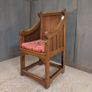 Unusual Mid Century Oak & Ply Throne Chair with Cushion