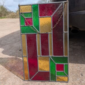 Medium Size Vintage Stained Glass Panel with Hanging Chain #1