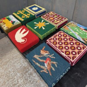 Set of Nine Brightly Coloured Hand Embroidered Kneelers Hassocks Cushions #2