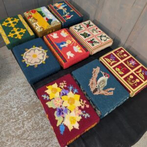 Set of Nine Colourful Vintage Hand Embroidered Kneelers Hassocks Cushions #4